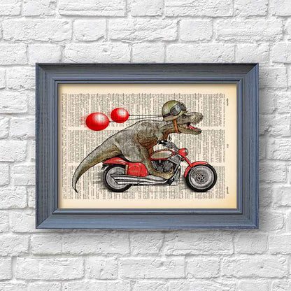 T Rex on motorbike art print S&G Studio