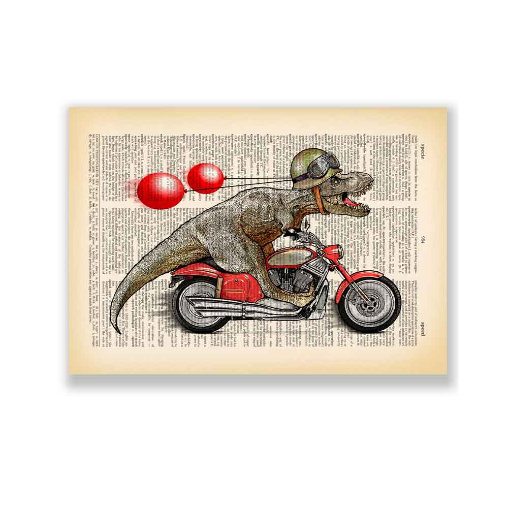 T Rex on motorbike art print S&G Studio