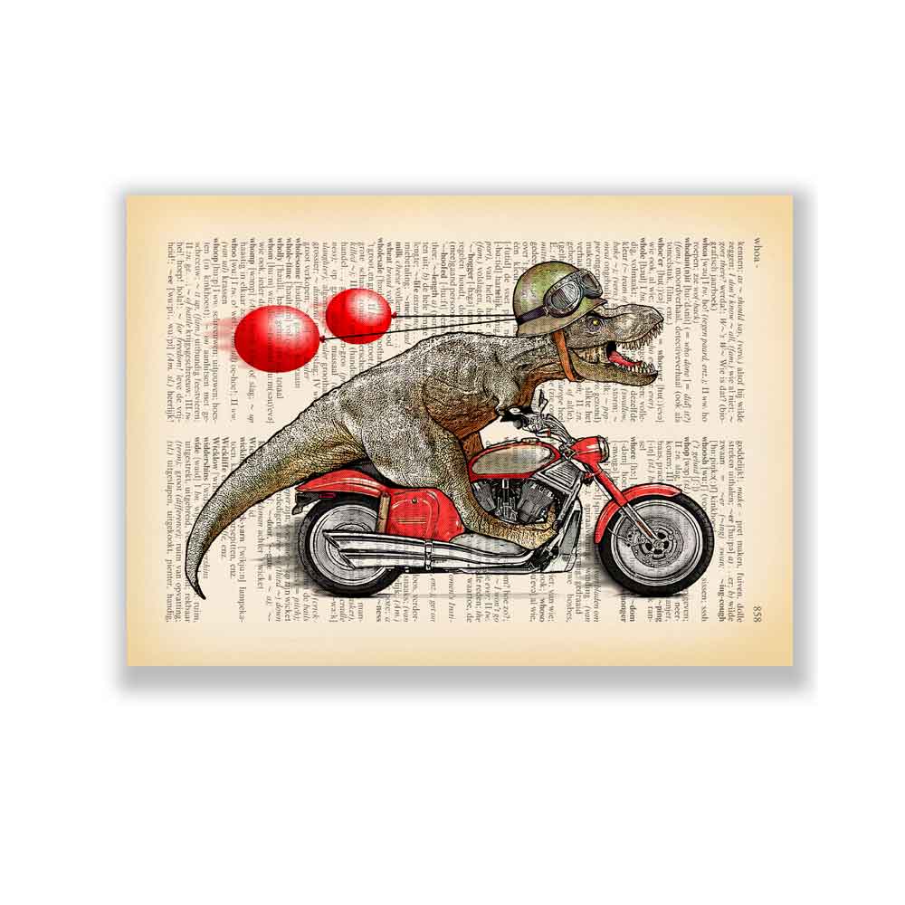 T Rex on motorbike art print S&G Studio