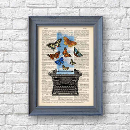Typewriter and butterflies art print S&G Studio