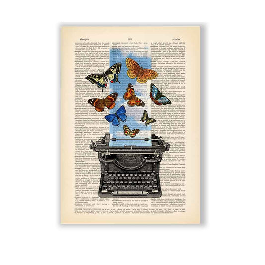 Typewriter and butterflies art print S&G Studio