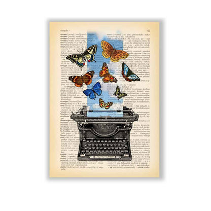 Typewriter and butterflies art print S&G Studio