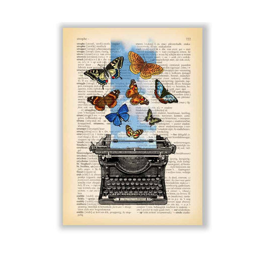 Typewriter and butterflies art print S&G Studio