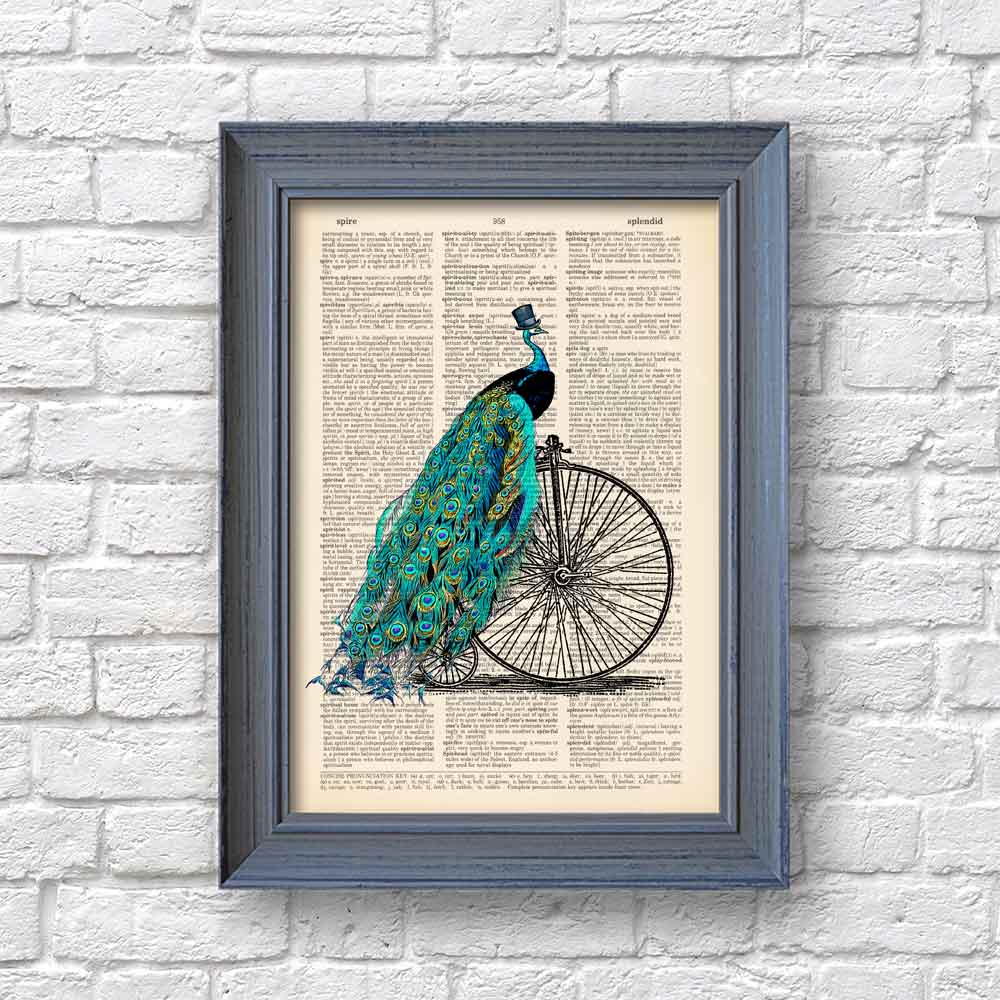 Peacock on Bicycle Art Print S&G Studio