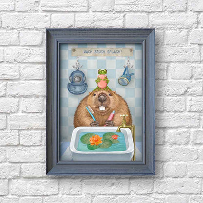 Beaver in Bathroom Art Print S&G Studio