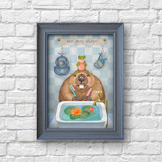 Beaver in Bathroom Art Print S&G Studio