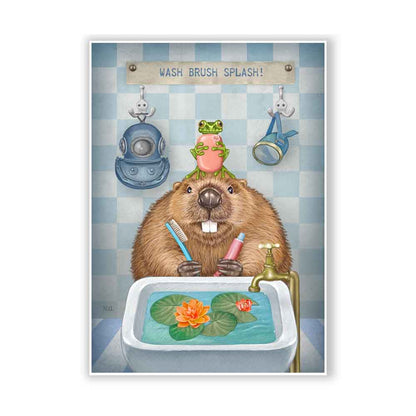 Beaver in Bathroom Art Print S&G Studio