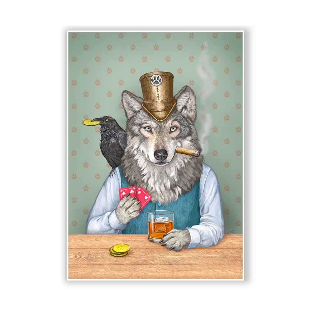 Wolf and Raven Play Card Game Art Print S&G Studio