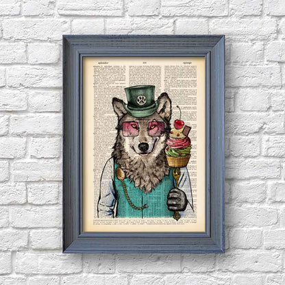 Wolf with cupcake art print S&G Studio