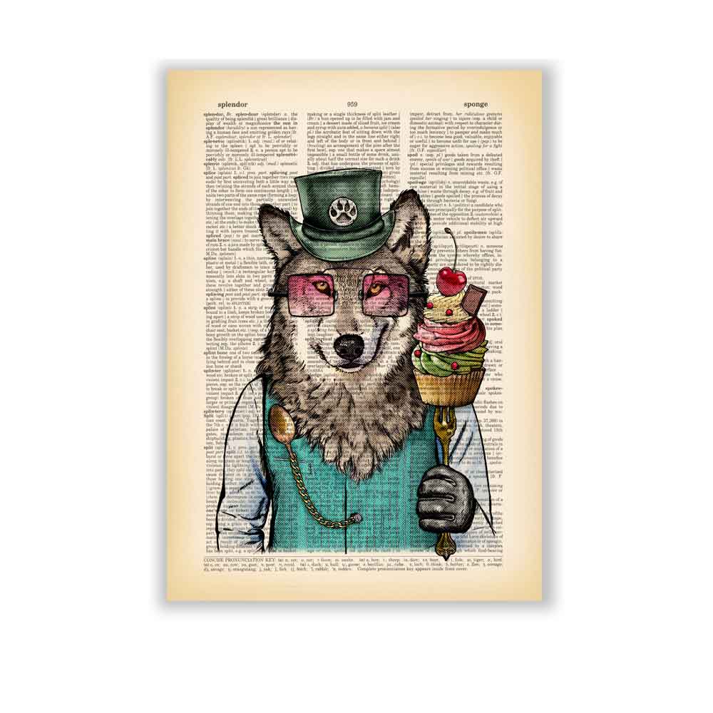 Wolf with cupcake art print S&G Studio