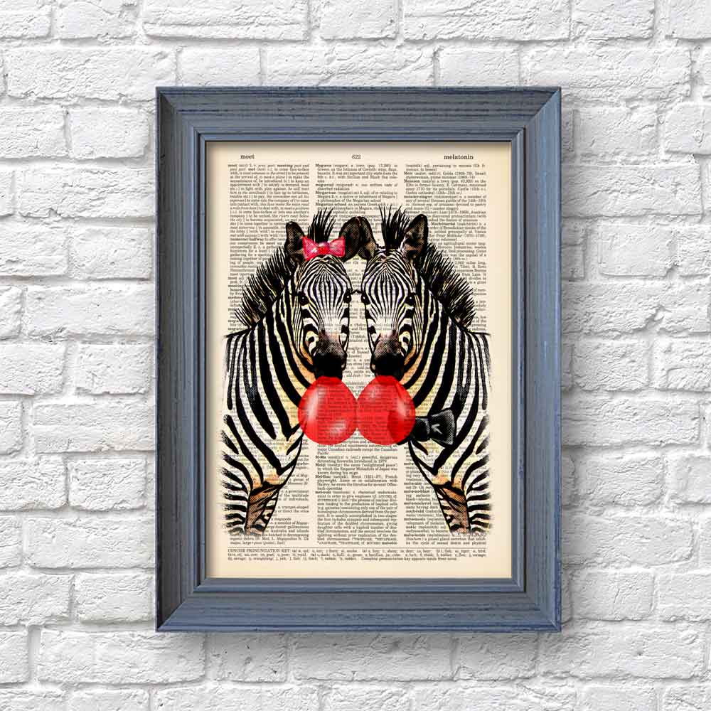 Zebras with bubblegum art print S&G Studio