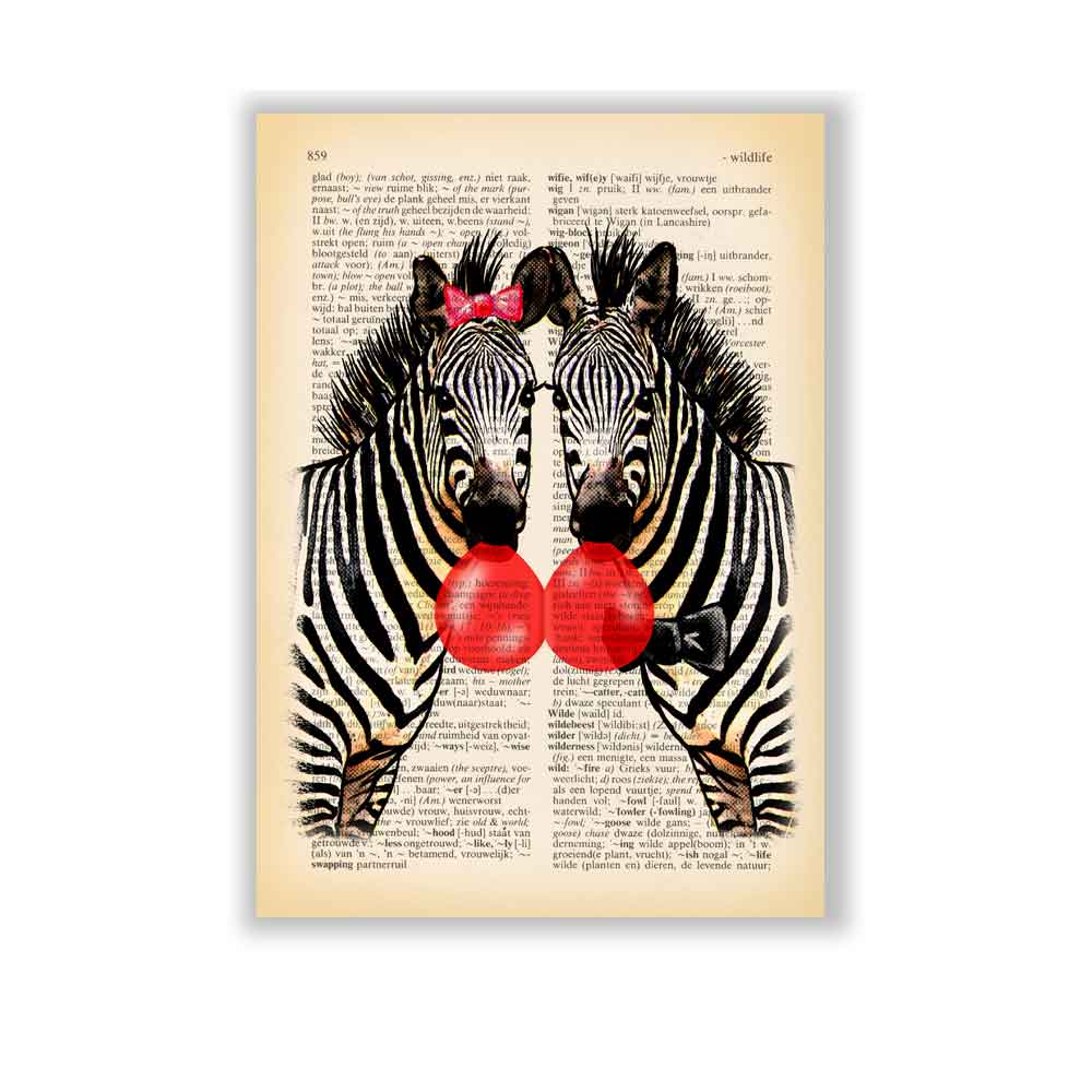 Zebras with bubblegum art print S&G Studio